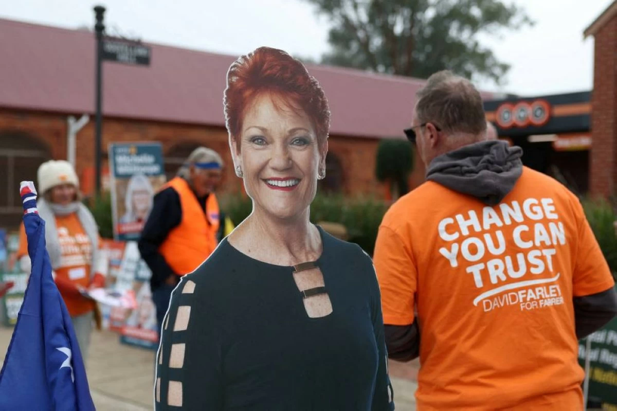 File pictures: A campaign cutout depicting One Nation leader Pauline Hanson is displayed outside a pre-polling centre ahead of the Farrer by-election in Corowa, Australia, May 6, 2026. REUTERS
