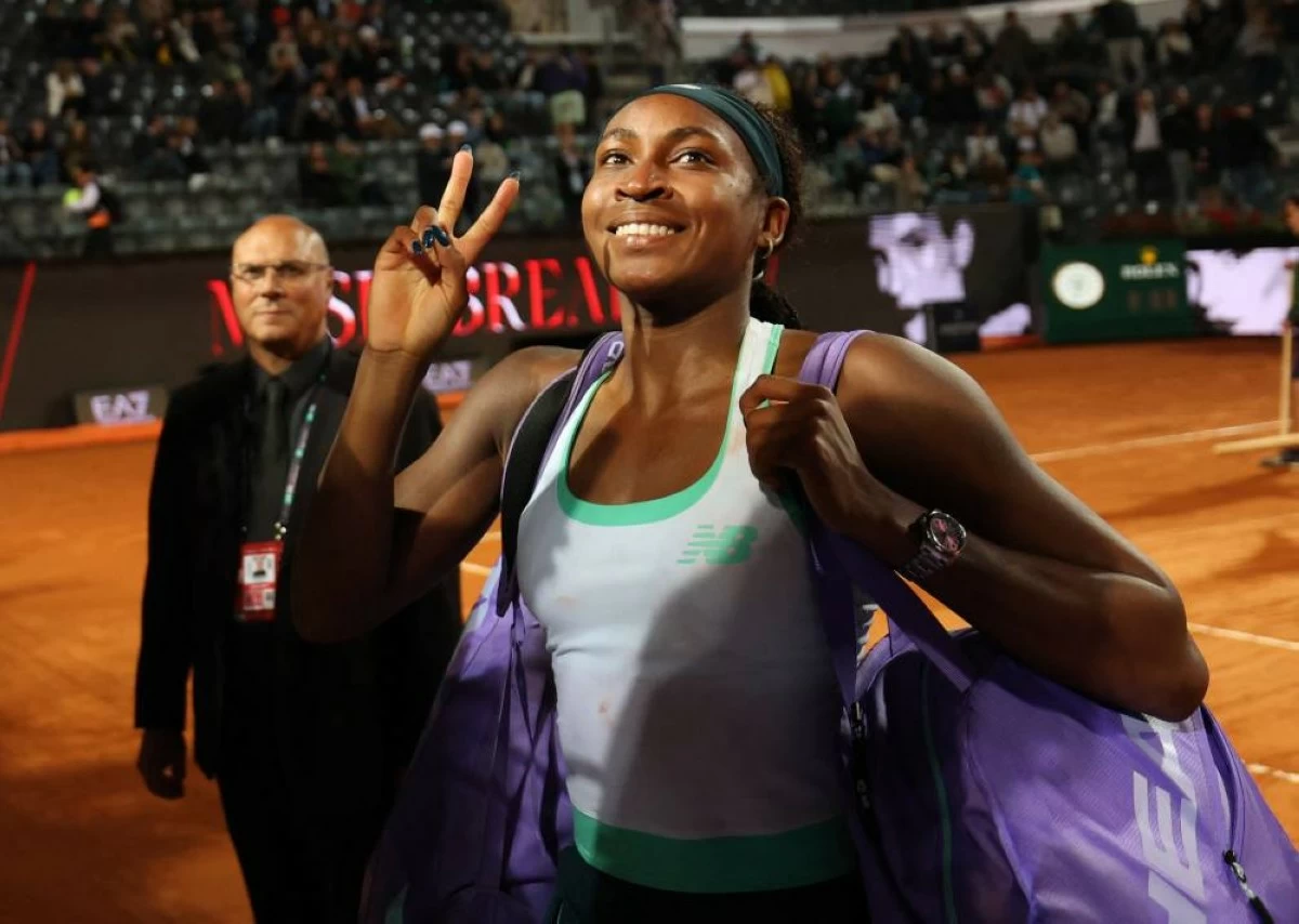 Coco Gauff of the U.S. celebrates after winning her quarter final match against Russia's Mirra Andreeva REUTERS/Claudia Greco