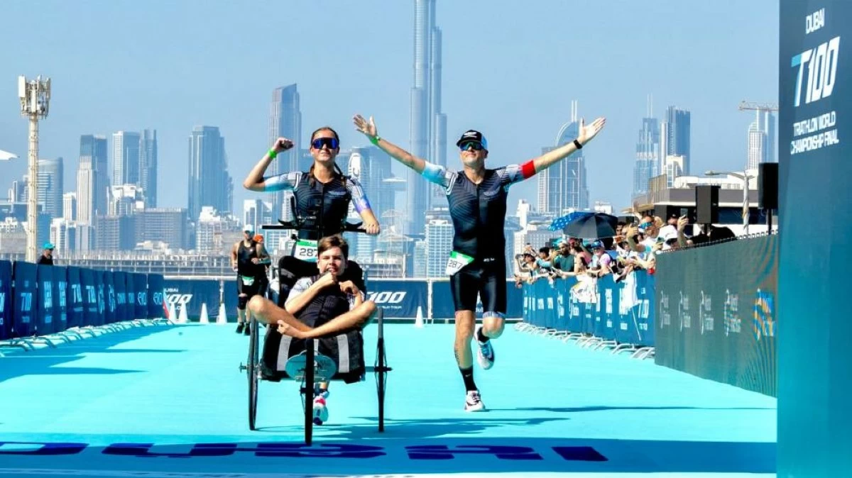 Tia Watson participated in the Dubai T100 Triathlon alongside her older brother Rio, and her father, Nick. Picture credit: Supplied