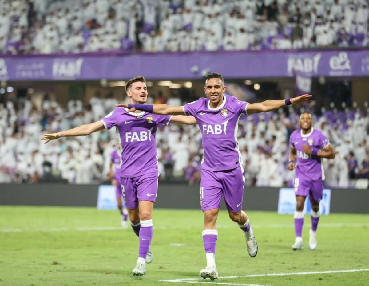 Al Ain FC celebrates a goal vs Dibba FC Football at Hazza Bin Zayed Stadium in Al Ain during the Adnoc Pro League in Al Ain, May 16, 2026. (Photo by Dennis Mallari)