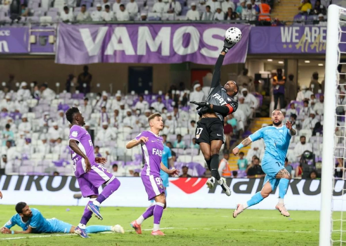 Brilliant save! Al Ain FC goalkeeper blocks the shot from Dibba FC at Hazza Bin Zayed Stadium in Al Ain during the Adnoc Pro League in Al Ain, May 16, 2026. (Photo by Dennis Mallari)