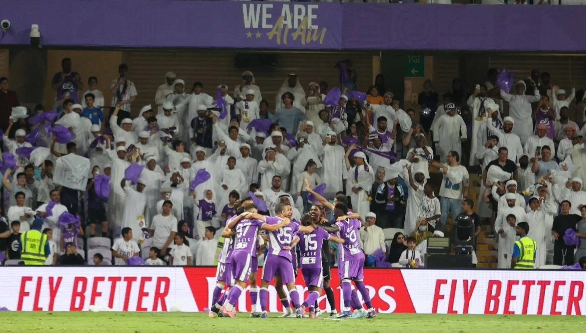 Al Ain FC team celebrate a goal vs Dibba FC Football at Hazza Bin Zayed Stadium in Al Ain during the Adnoc Pro League in Al Ain, May 16, 2026. (Photo by Dennis Mallari)