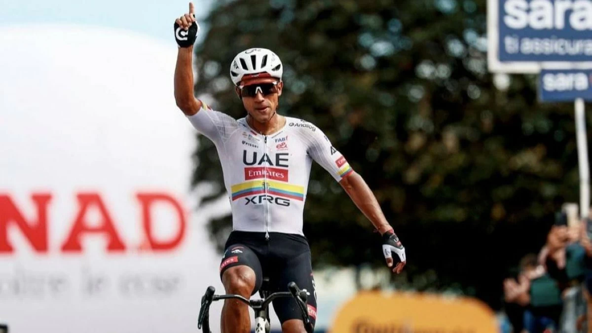 Narváez claimed victory after launching a long-range attack alongside teammate Mikkel Bjerg with 76 kilometres remaining. The duo formed a leading breakaway group with Norwegian rider Andreas Leknessund of Uno-X Mobility. Picture: WAM