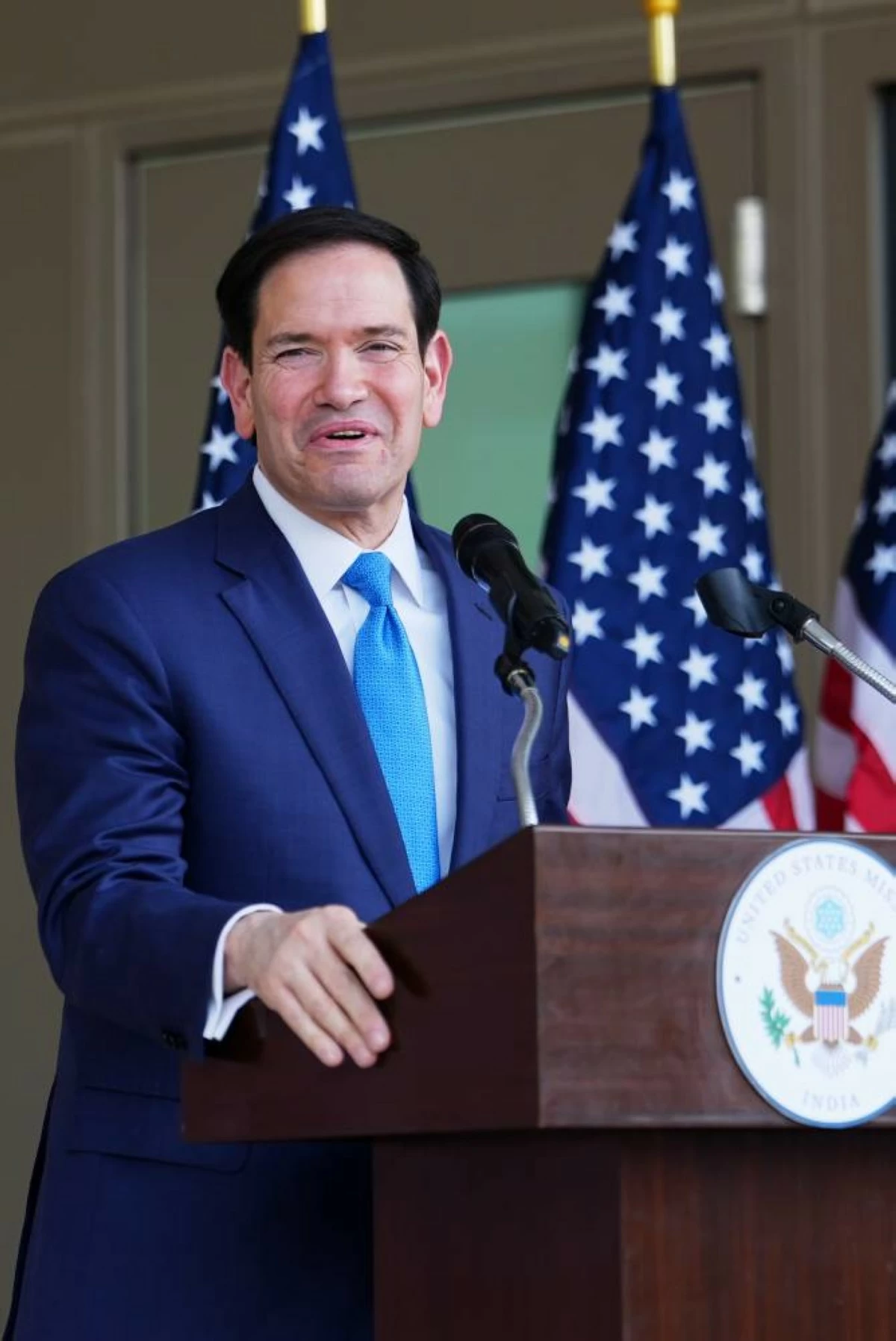 United States Secretary of State Marco Rubio speaks at a dedication ceremony for an annex building at the U.S. Embassy in New Delhi, India, Saturday, May 23, 2026. (AP Photo)