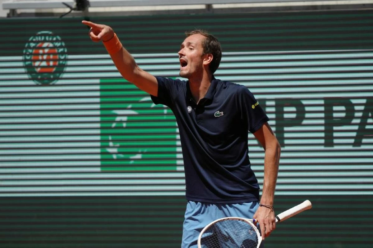Daniil Medvedev of Russia reacts as he plays against Adam Walton of Australia during their first round men's singles tennis match at the French Open tennis tournament in Paris, Tuesday, May 26, 2026. AP