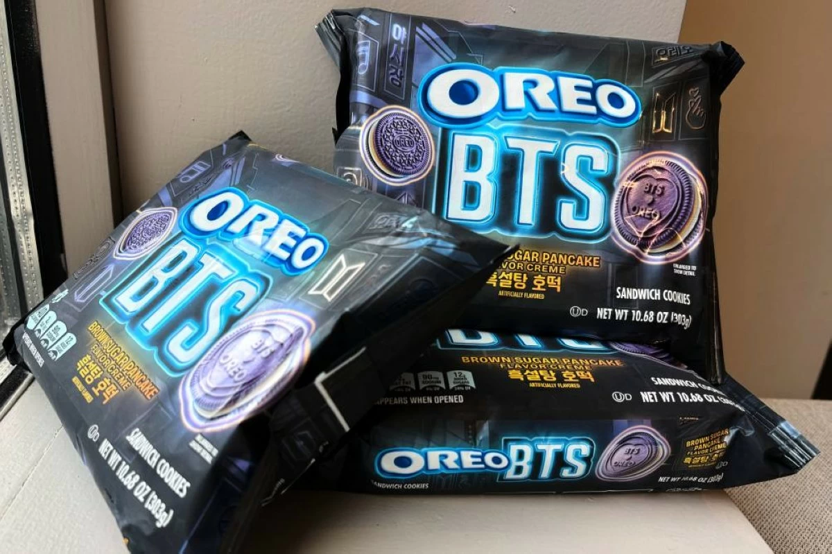 The new Oreo and BTS collaboration cookies are seen Monday, May 25, 2026, in New York. AP