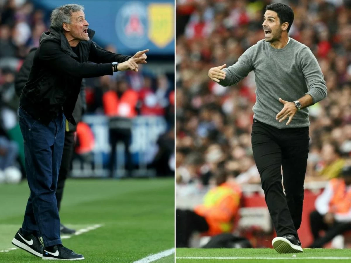 This combination of pictures shows Paris Saint-Germain's Spanish headcoach Luis Enrique (L) and Arsenal's Spanish manager Mikel Arteta reacting from the sideline. Paris Saint-Germain (PSG) face Arsenal in the UEFA Champions League final football match on Maz 30, 2026 in Budapest. (Photo by FRANCK FIFE and Glyn KIRK / AFP)