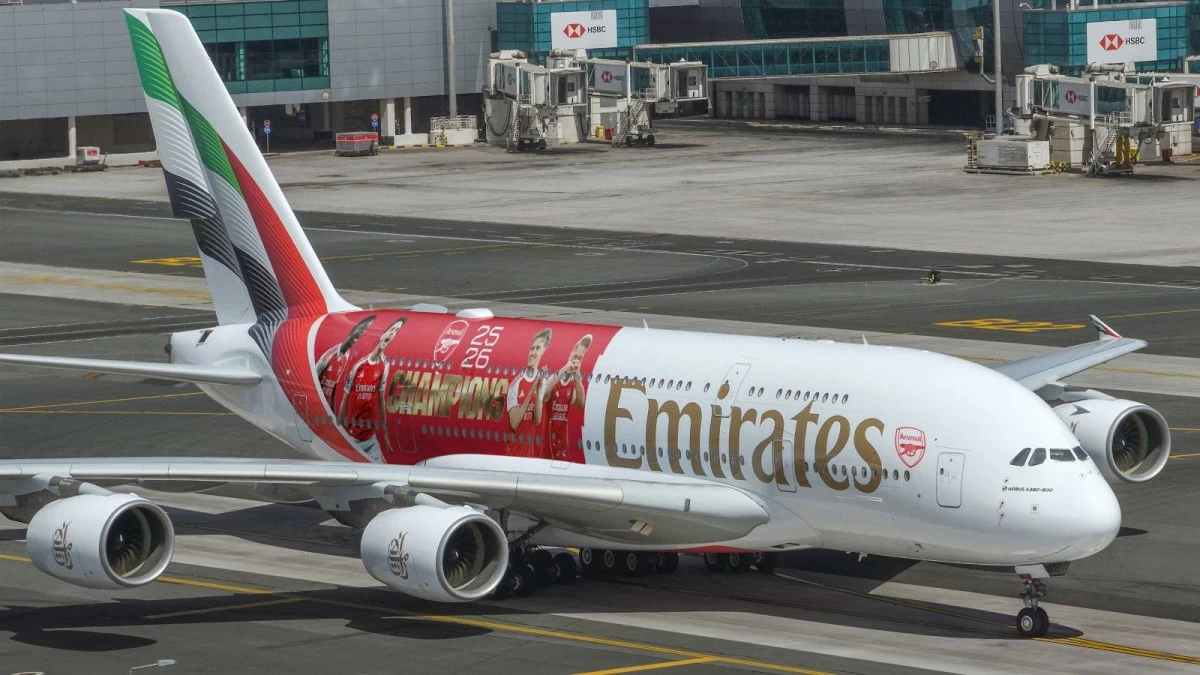 The bespoke livery reflects Emirates’ continued commitment to connecting fans with the world’s biggest sporting moments. (Supplied)