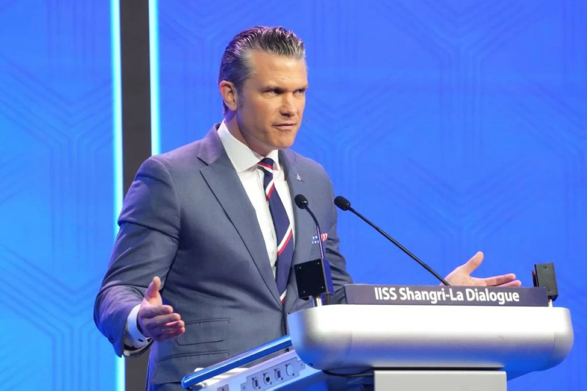 U.S. Defense Secretary Pete Hegseth delivers his address during the Shangri-La Dialogue, Asia's annual defense and security forum, in Singapore, Saturday, May 30, 2026. (AP Photo/Achmad Ibrahim)
