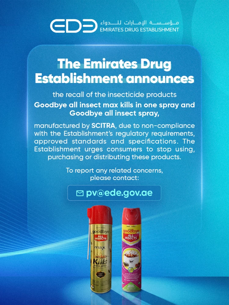 The recalls come following the detection of regulatory and technical violations related to the marketing of products that were not registered with the Emirates Drug Establishment. Picture credit: WAM