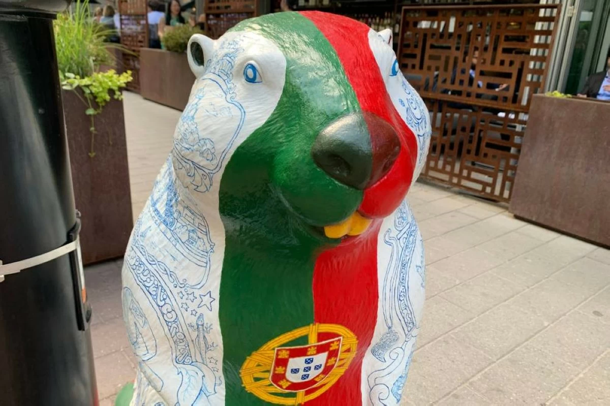 Portugal's beaver stands outside a restaurant. Picture credit: AP