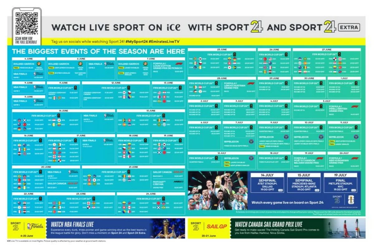 Through Sport 24 on ice, Emirates will offer the full schedule of matches, enabling fans to watch every moment of the tournament in real time. The airline said the service is designed to bring together passengers from different countries and enhance the travel experience by delivering major global events live.