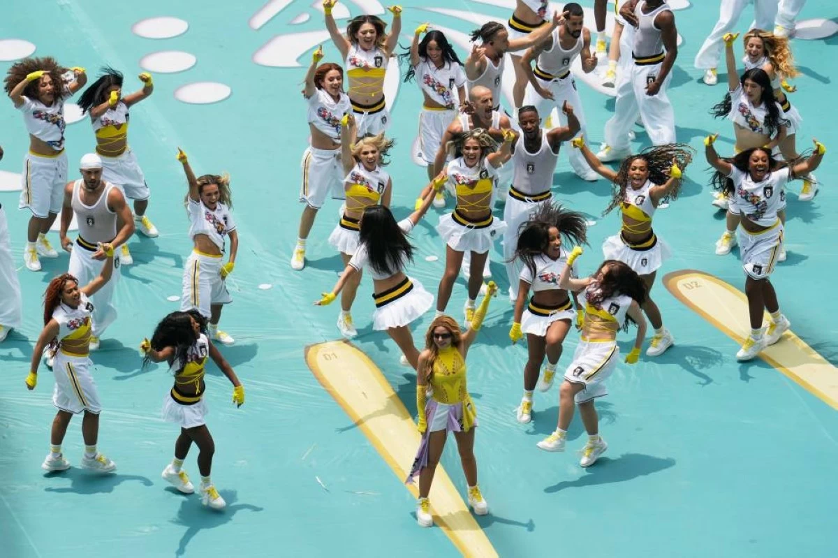 Singer Shakira performs on the pitch during the opening ceremony before the start of the World Cup Group A match. Picture credit: AP