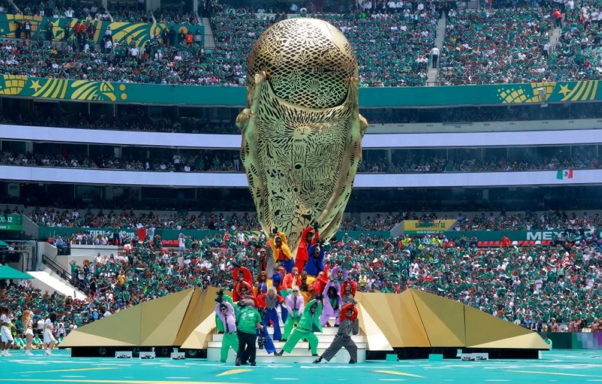 J Balvin performs during the opening ceremony before the match. Picture credit: Reuters