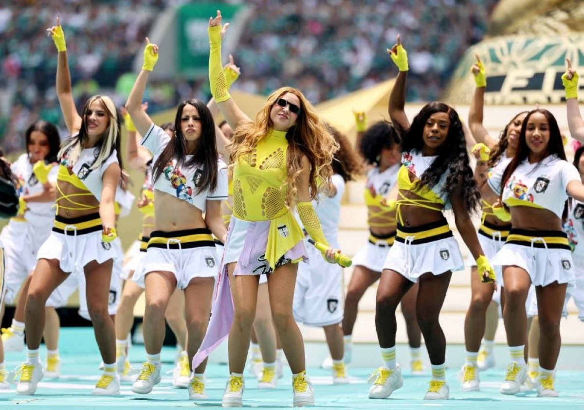 Shakira performs during the opening ceremony before the match. Picture credit: Reuters