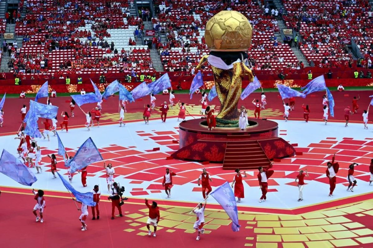 Jessie Reyez, left, and Elyanna, perform during the opening ceremony prior to group B World Cup game. Picture credit: AP