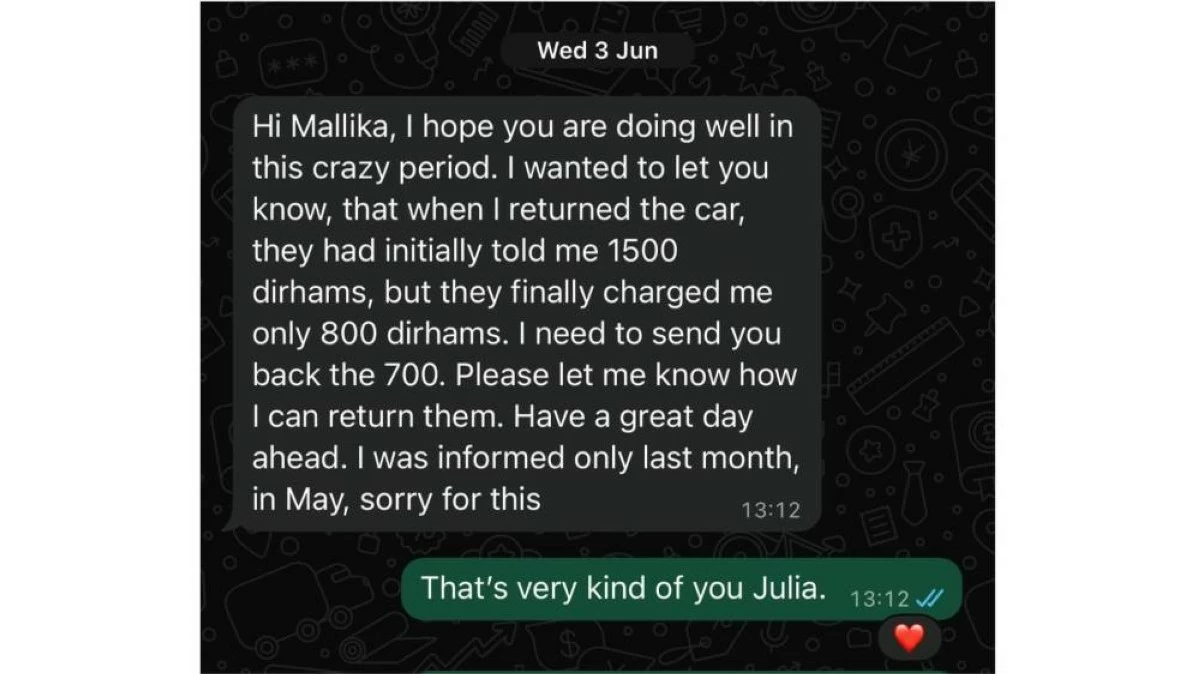 The text message from Julia that prompted Boobna to share her experience. Picture credit: Supplied