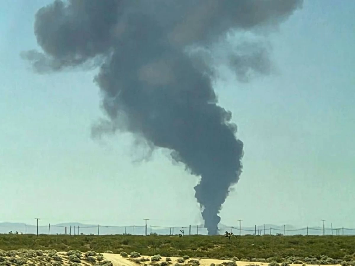 Smoke plumes rise from a B-52 bomber that crashed shortly after takeoff at a U.S. Air Force base in Southern California, Monday, June 15, 2026. (AP)