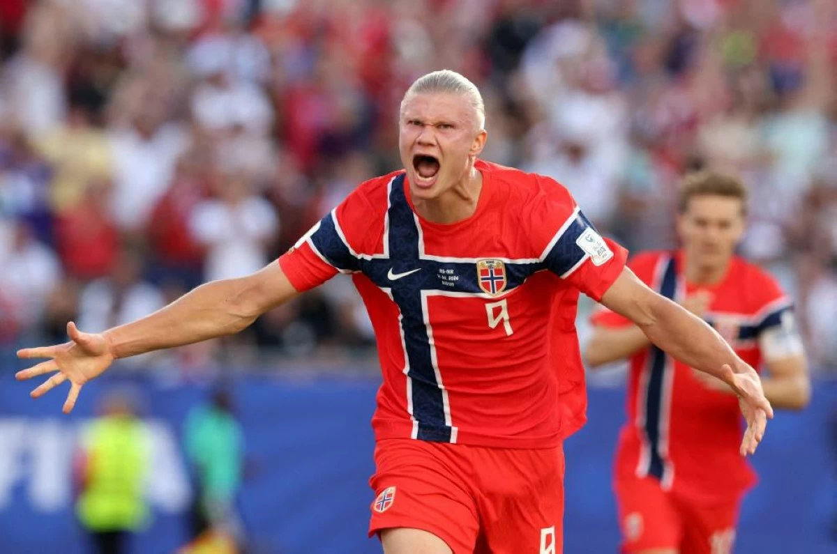 Norway's Erling Haaland celebrates scoring their first goal. Picture credit: Reuters