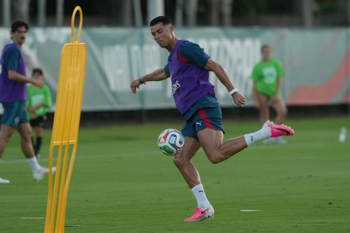 Portugal's Cristiano Ronaldo runs drills during the men's national soccer team training session ahead of their FIFA World Cup soccer tournament match. File photograph. Picture credit: AP