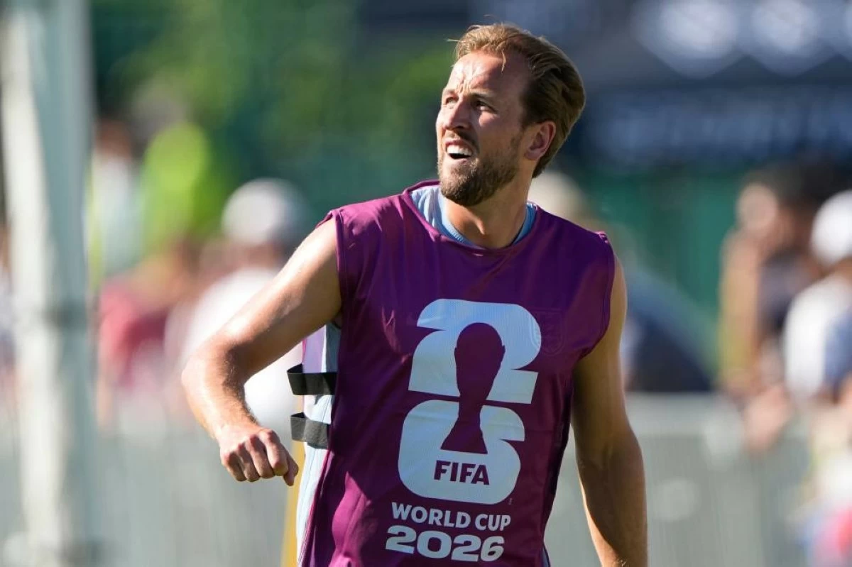 England's Harry Kane practices for the World Cup football tournament in Kansas City. Picture credit: AP