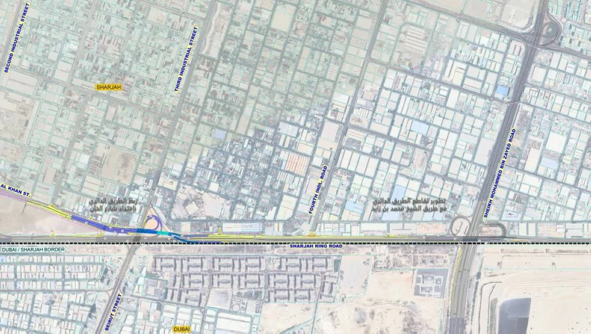 When complete, the network of five bridges, one main tunnel, and a series of free-flow intersections will connect Al Taawun, Al Khan, and Al Buhaira directly to both local roads and federal highways. Picture credit: WAM