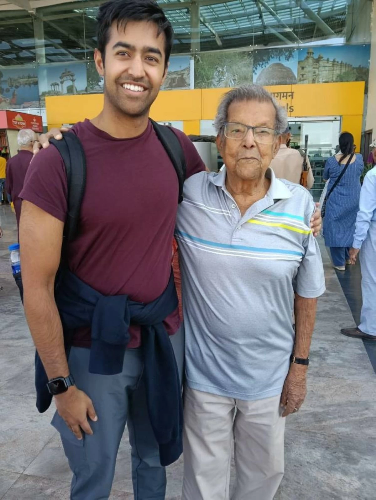 Karn Dasgupta with his grandfather Roby. Picture credit: Supplied