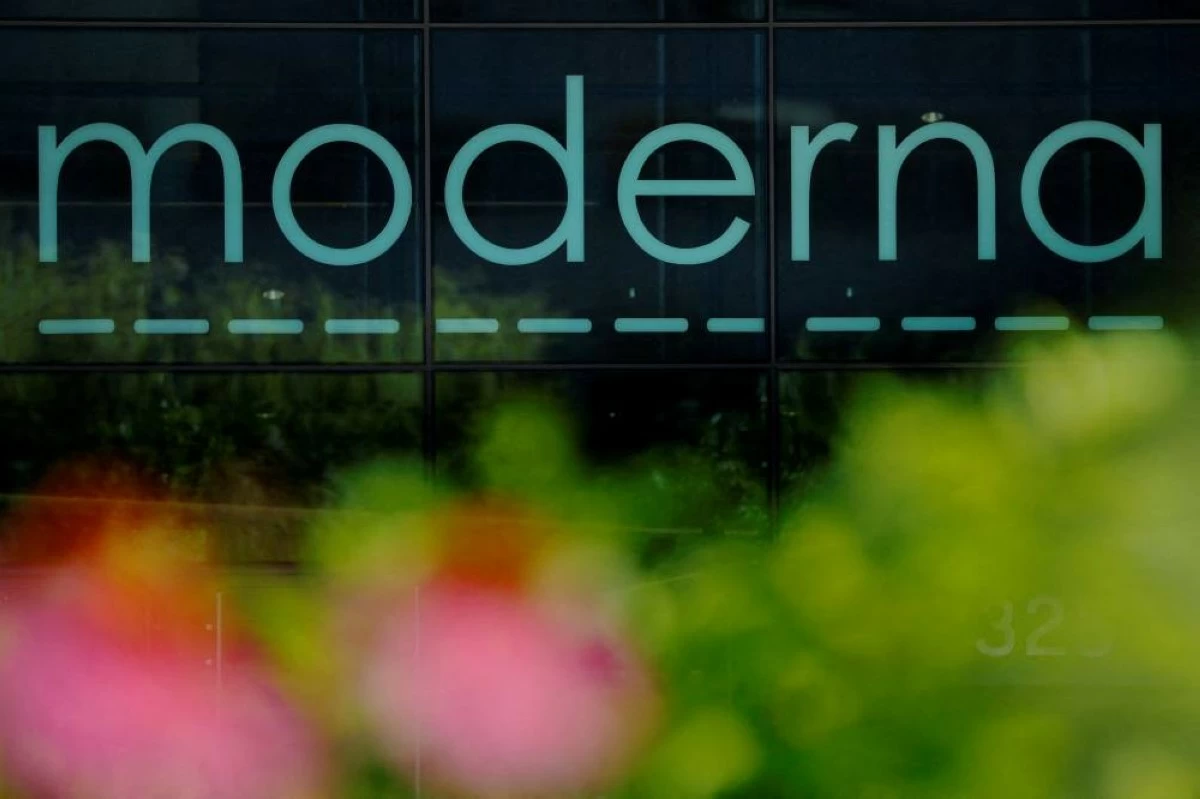A file picture of a sign marks the offices of Moderna in Cambridge, Massachusetts. REUTERS