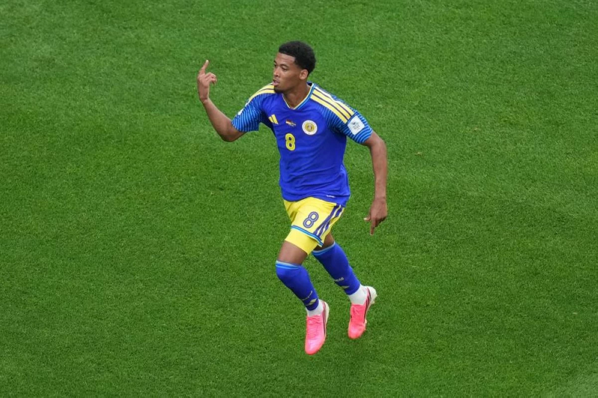 Curaçao's Livano Comenencia (8) celebrates their opening goal during the World Cup Group E soccer match between Germany and Curacao in Houston, US. File photograph. Picture credit: AP