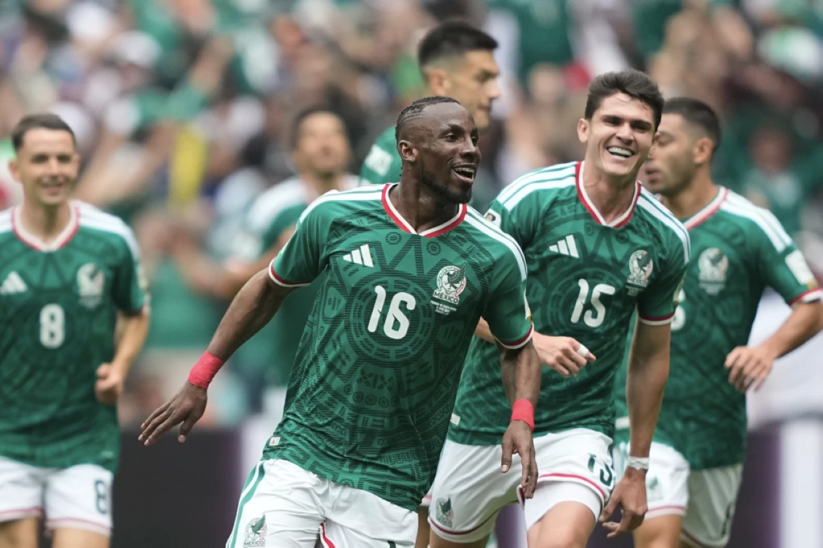 Mexico’s Julian Quinones celebrates after scoring the opening goal during the World Cup Group A soccer match between Mexico and South Africa in Mexico City. Picture credit: AP