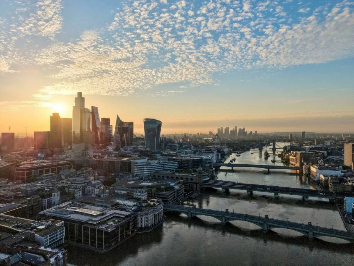 A view of the skyline above central London at sunrise on June 19, 2026. (Reuters)