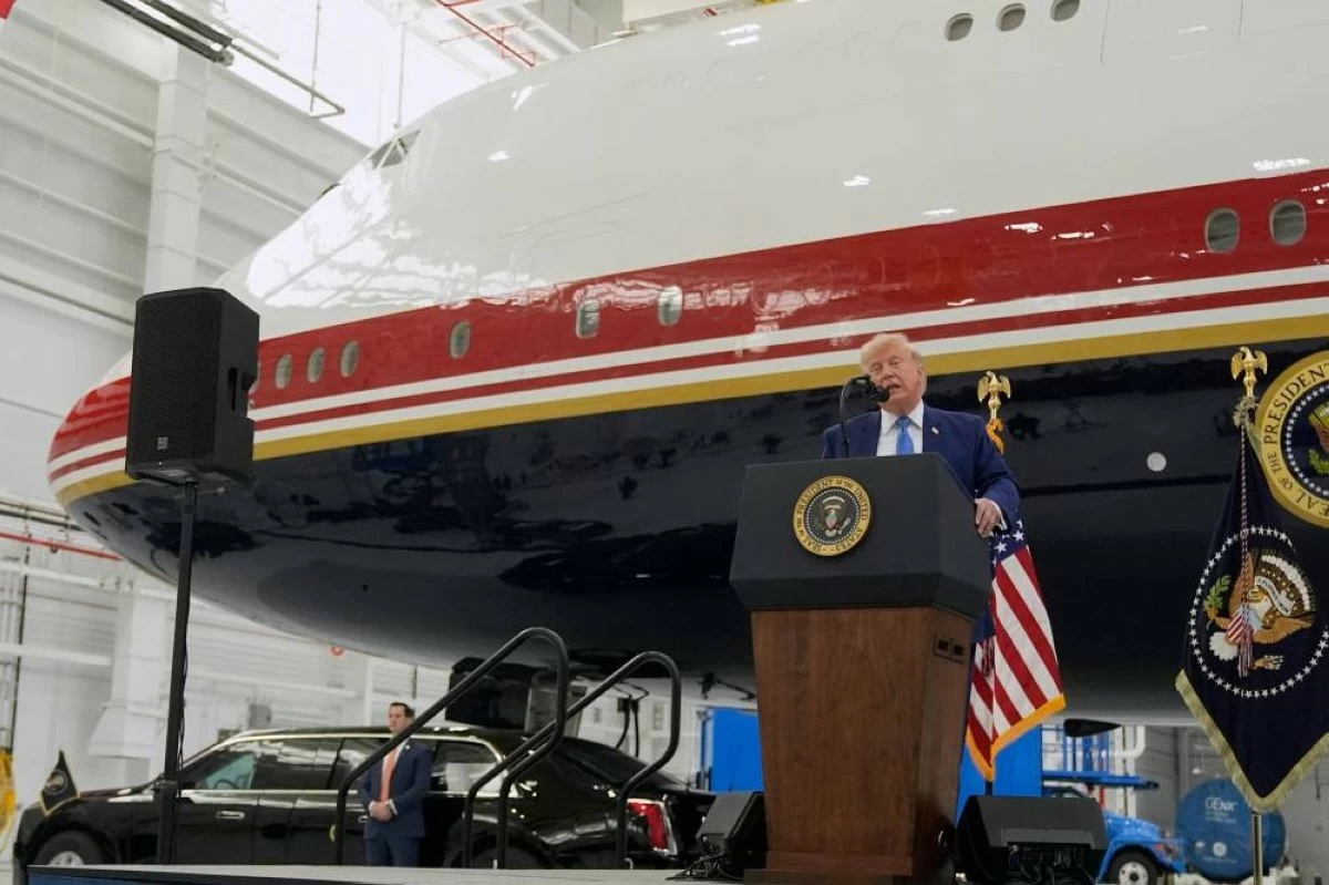President Donald Trump speaks after touring the newly designated Air Force One presidential aircraft at Joint Base Andrews, Md., Friday, June 19, 2026. (AP Photo/Manuel Balce Ceneta)