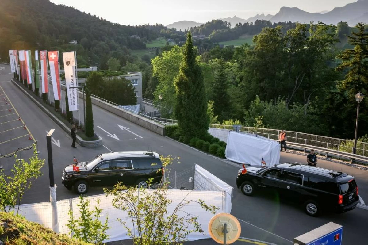 The motorcade transporting US Vice President JD Vance arrives at the Buergenstock hotel complex overlooking Lake Lucerne, Switzerland, on June 21, 2026, ahead of US-Iran talks. REUTERS