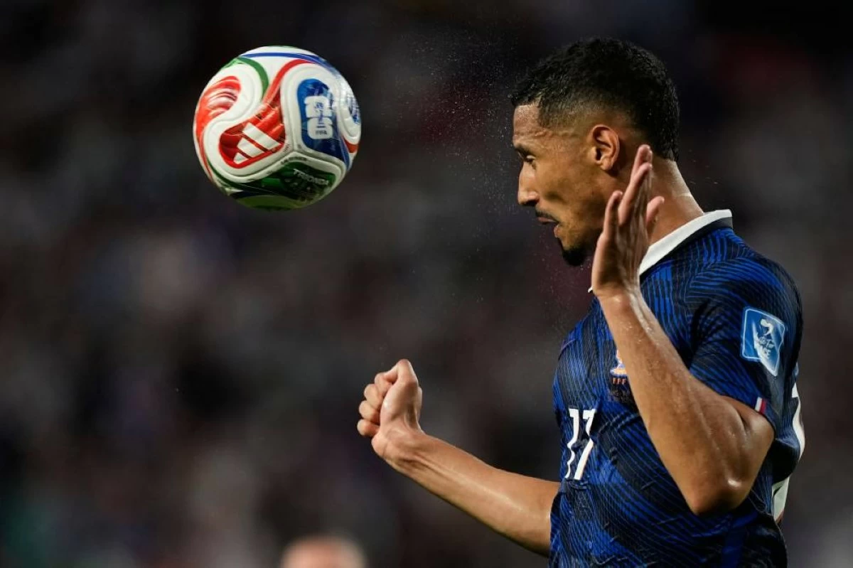 France's William Saliba heads the ball during the World Cup Group I soccer match between France and Iraq in Philadelphia. Picture credit: AP