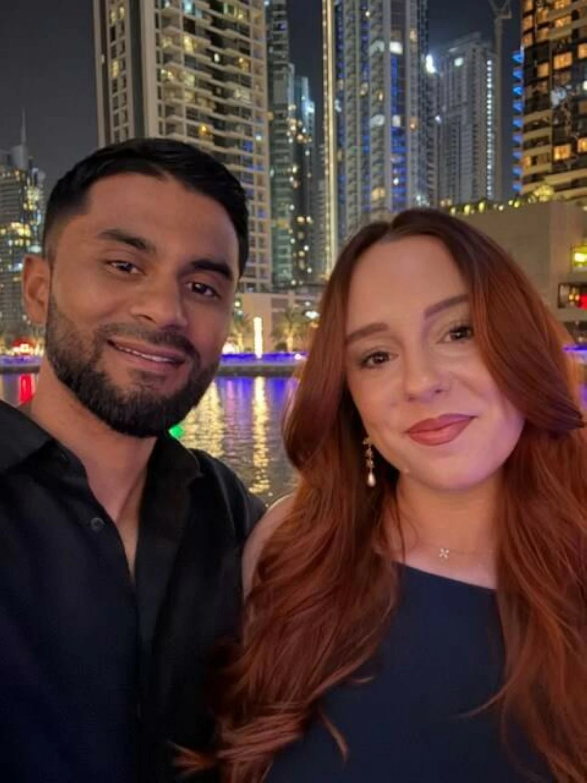 Cooper with her husband Afsar Uddin. The couple moved to Dubai from London in early 2025, with their cats. Picture credit: Supplied