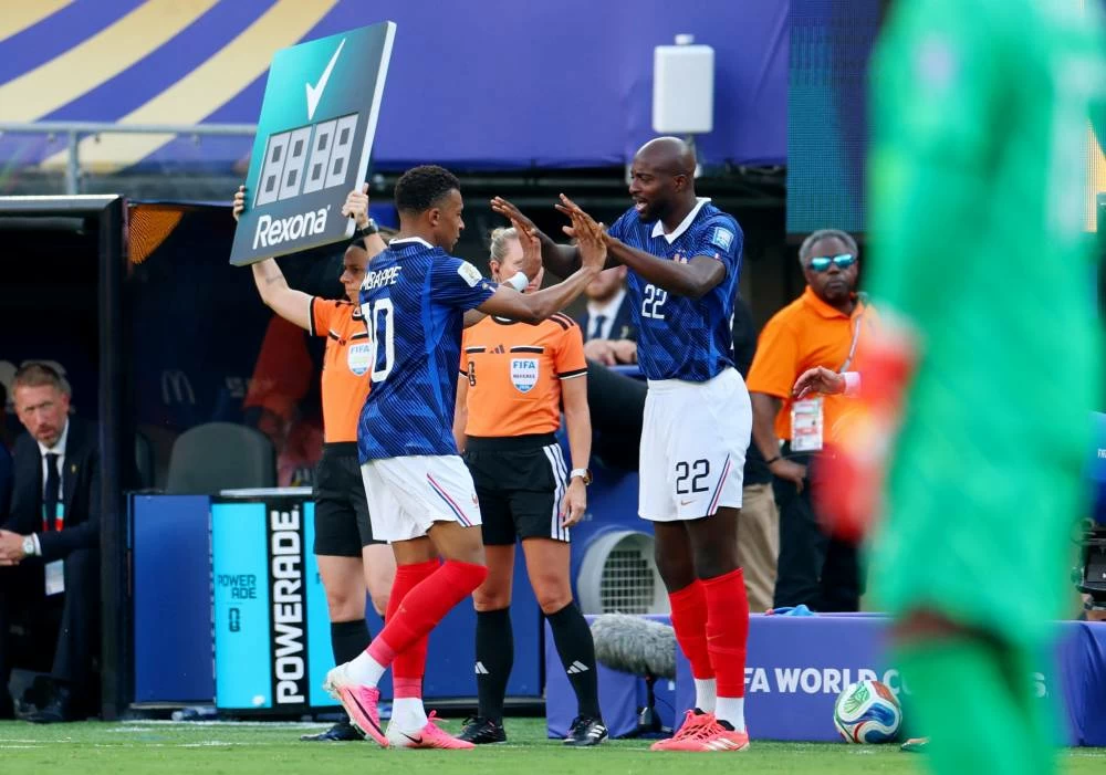 France's Jean Philippe Mateta comes on as a substitute to replace Kylian Mbappe, in the France v Sweden match. Picture credit: Reuters