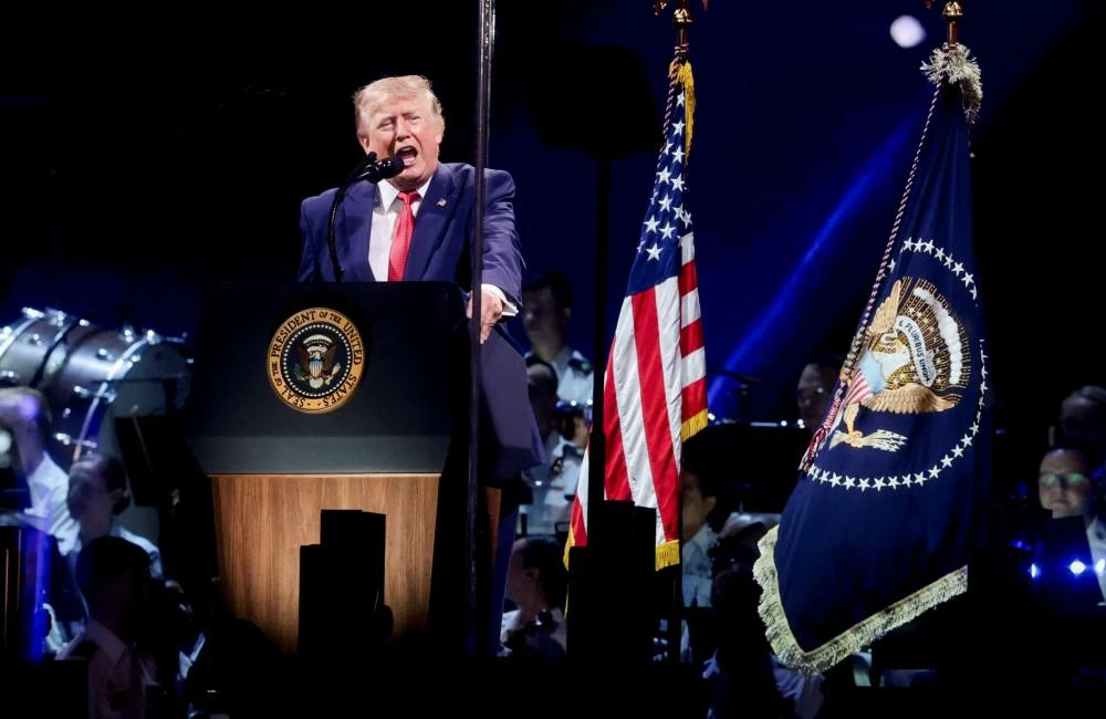 U.S. President Donald Trump speaks at a Fourth of July rally, marking the 250th anniversary of U.S. independence, on the National Mall in Washington, D.C., U.S. REUTERS