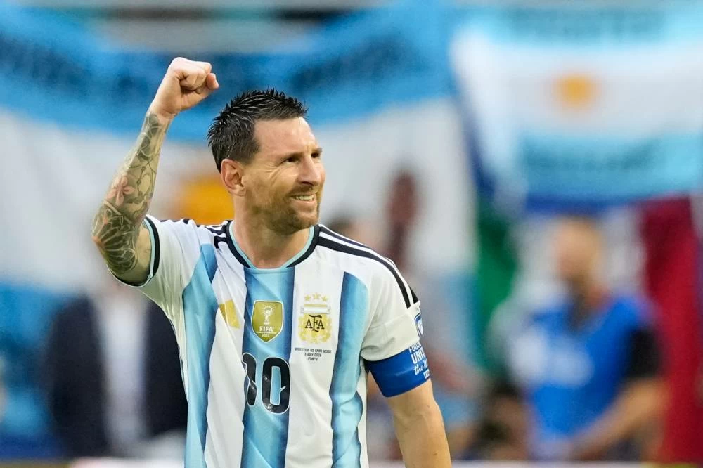Argentina's Lionel Messi celebrates scoring his side's opening goal against Cape Verde during the World Cup round of 32 soccer match in Miami Gardens, Fla. Despite his commercial success, Messi has generally maintained a low-profile public image, preferring a more private lifestyle compared to many global sports stars. AP