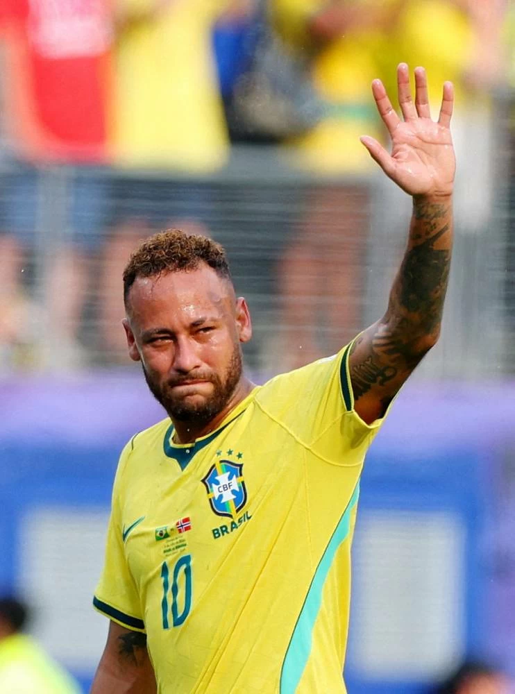 Brazil's Neymar Jr. looks dejected as he acknowledges fans after the match as Brazil are eliminated from the World Cup REUTERS