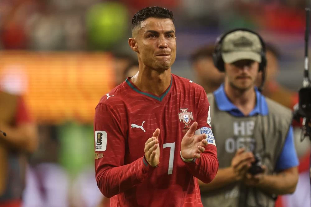 Portugal's Cristiano Ronaldo (7) reacts after the World Cup round of 16 soccer match between Portugal and Spain in Arlington, Texas. Picture credit: AP