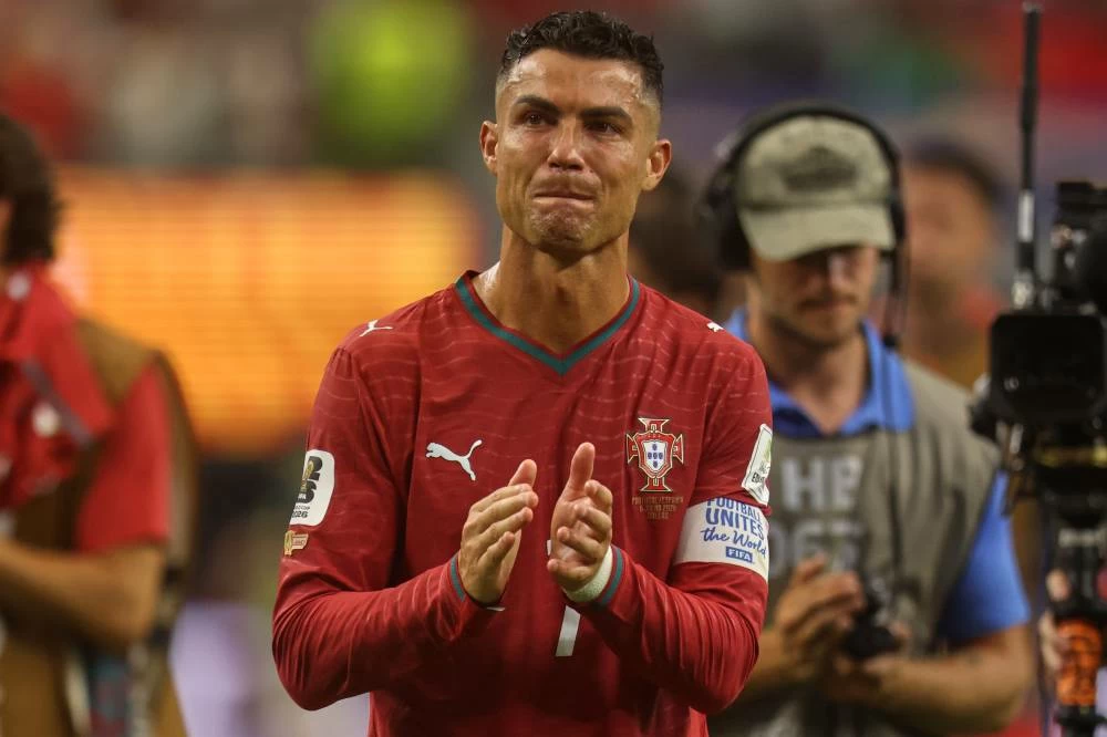 Portugal's Cristiano Ronaldo (7) reacts after the World Cup round of 16 soccer match between Portugal and Spain in Arlington, Texas. (AP)