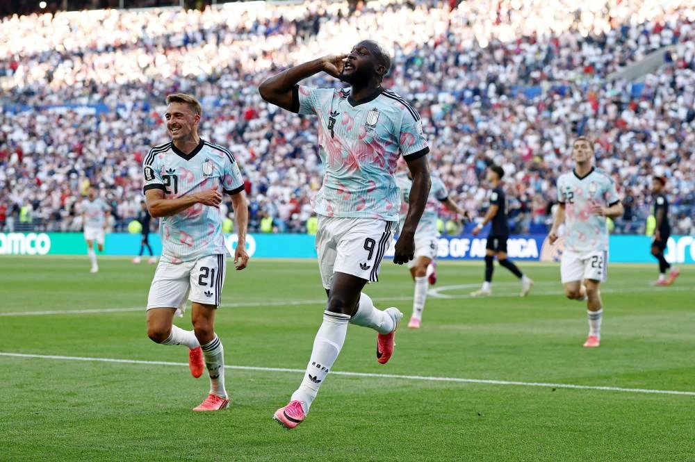 Belgium's Romelu Lukaku celebrates scoring their fourth goal. (Reuters)