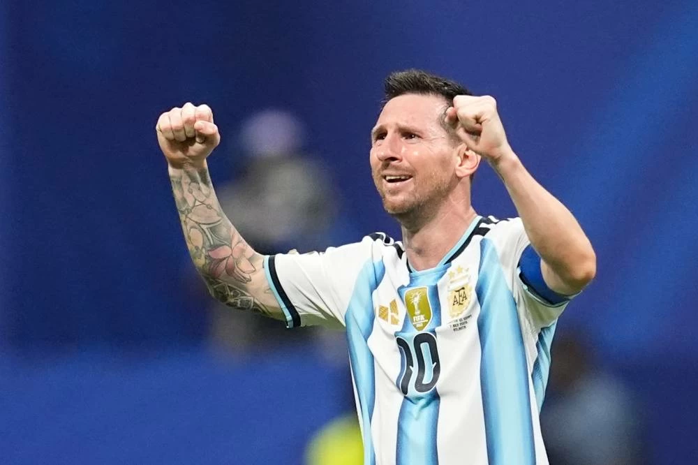 Argentina's Lionel Messi (10) celebrates at the end of the World Cup round of 16 soccer match between Argentina and Egypt in Atlanta, Tuesday, July 7, 2026. Picture credit: AP