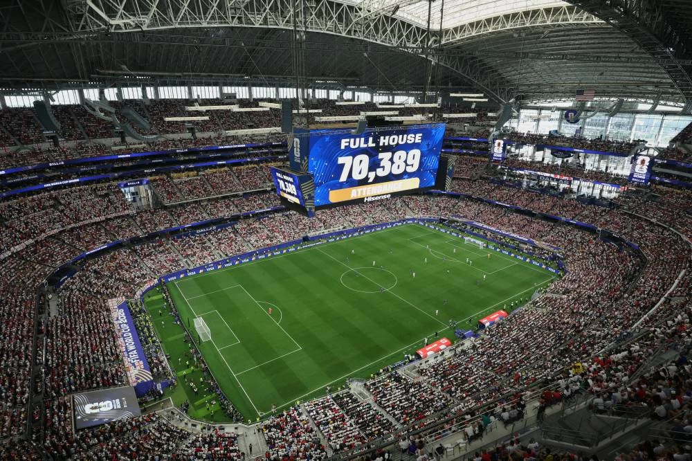 Big screen shows attendance during the World Cup Group L soccer match between England and Croatia in Arlington, Texas. Picture credit: AP