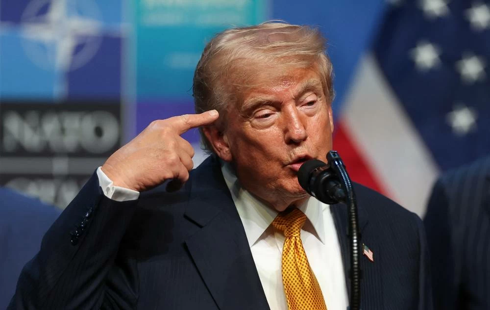 US President Donald Trump gestures as he speaks to the media on the day of a NATO leaders' summit in Ankara, Turkey, July 8, 2026. (Reuters)