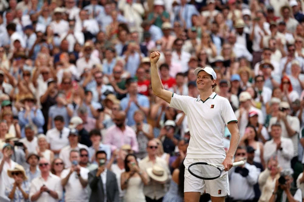 Italy's Jannik Sinner celebrates after winning his semi final match against Serbia's Novak Djokovic. Picture credit: Reuters