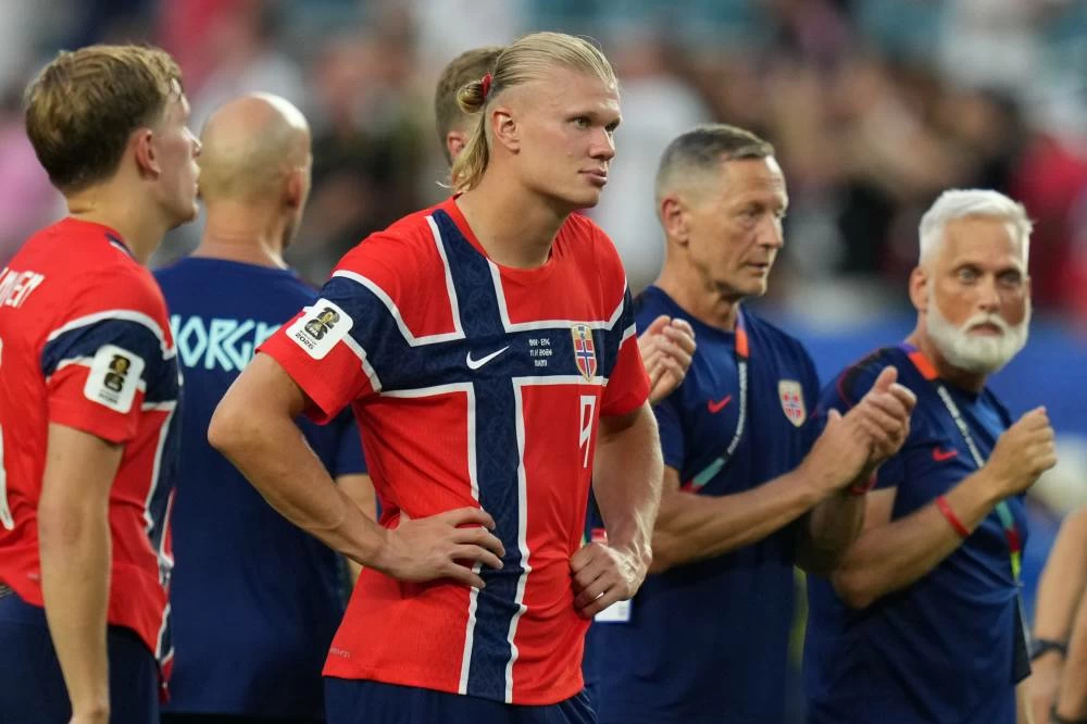 Norway's Erling Haaland reacts after the World Cup quarterfinal soccer match against England in Miami Gardens. AP