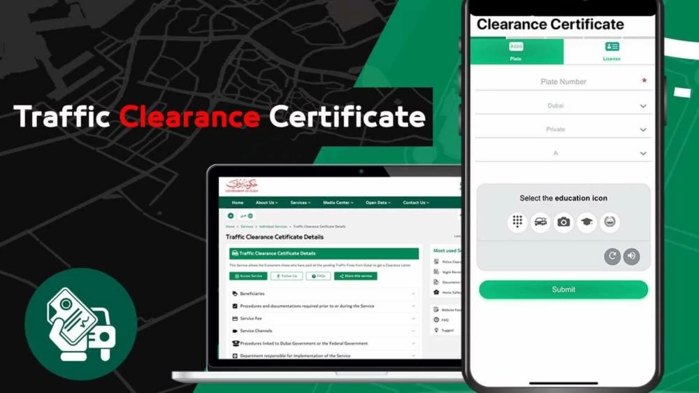 A Traffic Clearance Certificate is an official document issued by the authorities in the UAE that confirms there are no pending fines, loans, criminal cases or ownership disputes registered against your vehicle or the driver’s licence. Picture credit: Dubai Police