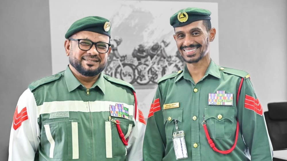 Sergeant Omar Muslim Aflatoon (left) and First Corporal Ahmed Mohammed Salem (right) at the Dubai Police Officer's Club in Dubai.
Photo credit: Ashok Verma