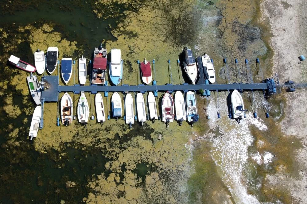 Boats sit on dry ground as water levels have dropped on the Danube River in Novi Sad, Serbia, Wednesday, July 29, 2026. (AP)